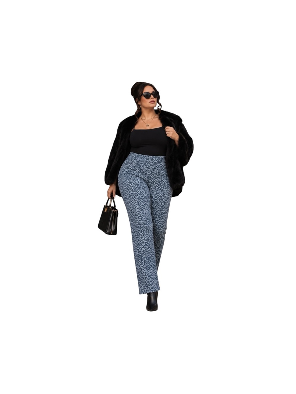 Jessica London Pull On Jeans Womens 22W Blue Leopard Print Stretch Plus Size
